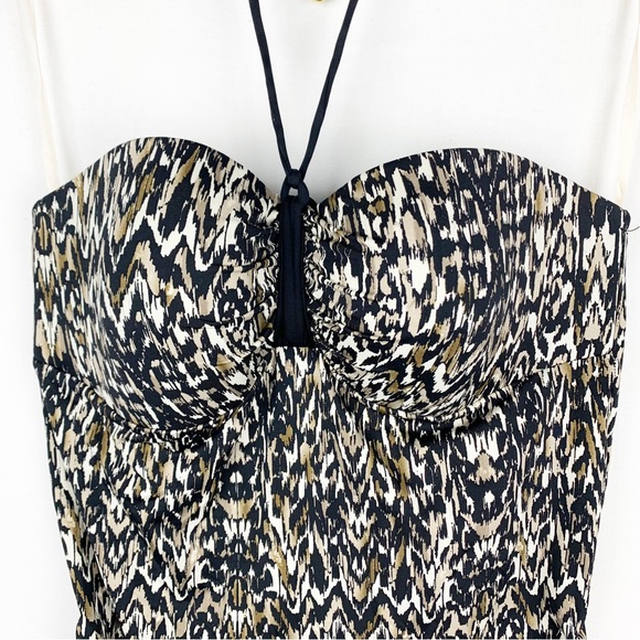 BADGLEY MISCHKA Zara Halter Tankini Top Black Tan white size 10 - Picture 7 of 15
